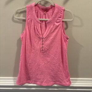 Lilly Pulitzer ESSIE Tiki Pink Cotton Blend Sleeveless Smocked V-Neckline Top Sm